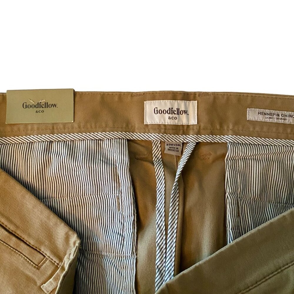 Goodfellow & Co Mens Skinny Chino Pants 42x34 Khaki Slim Fit Stretch NEW NWT - Picture 7 of 11